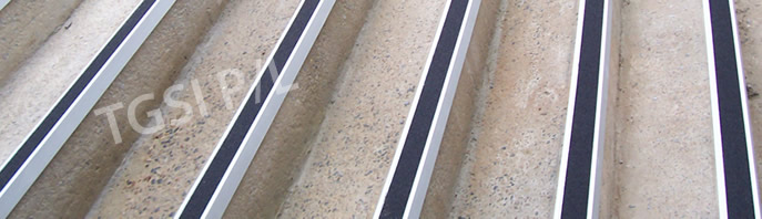 Aluminium anti slip color constrasting australian standards complient step edging and stair nosings